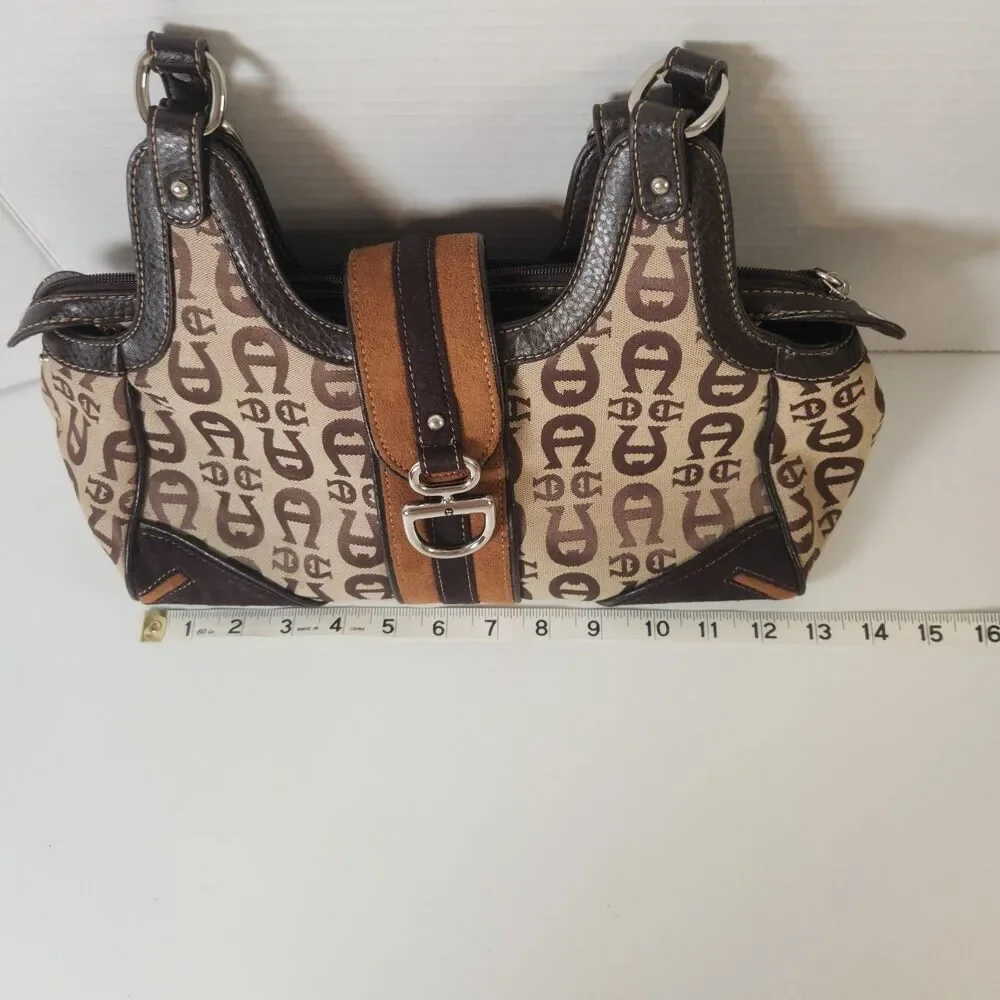 Etienne Aigner VTG Brown Canvas Leather Signature Logo Satchel Handbag Purse